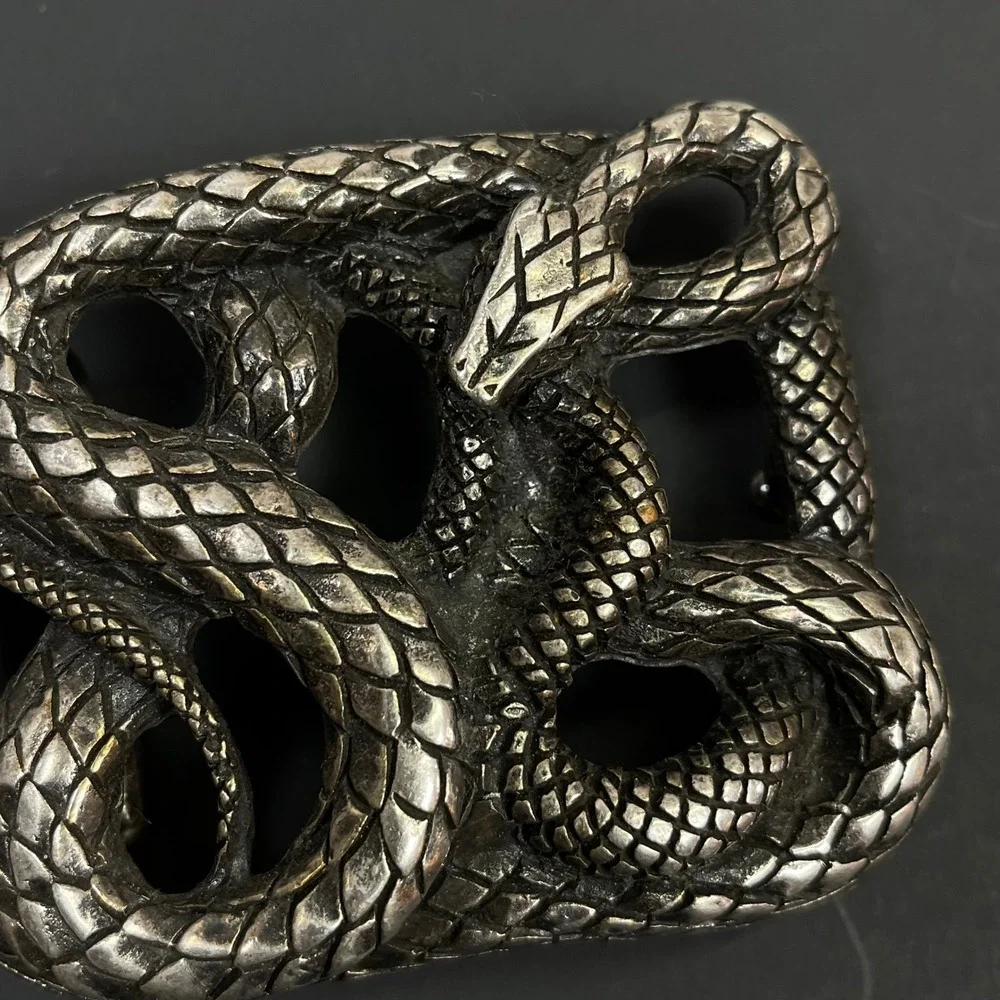 Vintage Emporio Armani Snake Belt Buckle Silver Toned Made In Italy Serpent